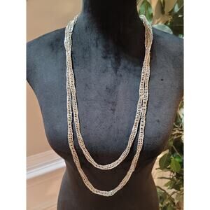 Women's Elegant Long Layered Silver Plated Textured Chain Necklaces Jewelrys